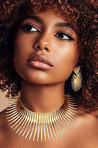 Gold plated choker necklace earrings cuff bracelet set fancy contemporary jewellery for women