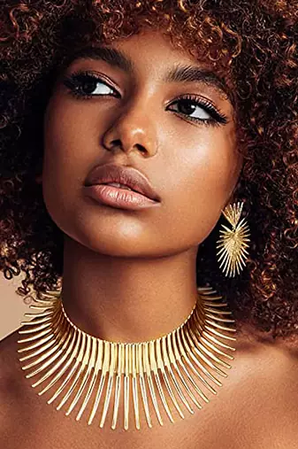 Gold plated choker necklace earrings cuff bracelet set fancy contemporary jewellery for women