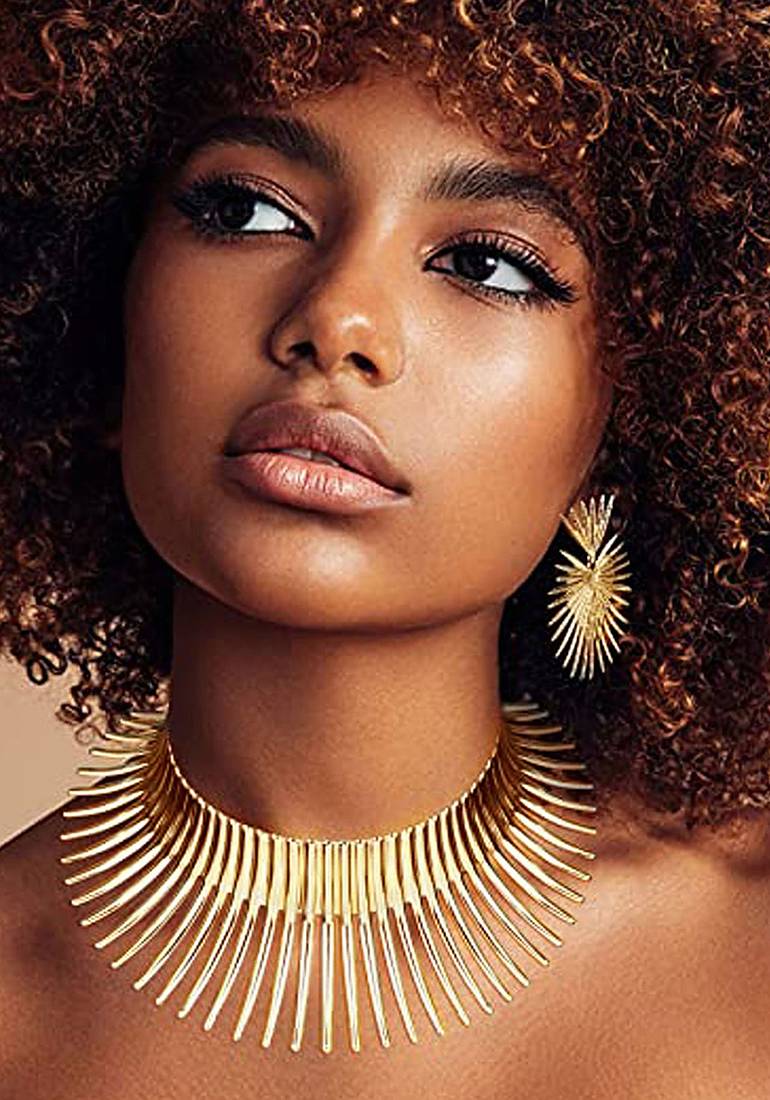 Gold plated choker necklace earrings cuff bracelet set fancy contemporary jewellery for women