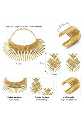Gold plated choker necklace earrings cuff bracelet set fancy contemporary jewellery for women 3