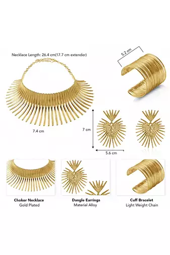 Gold plated choker necklace earrings cuff bracelet set fancy contemporary jewellery for women