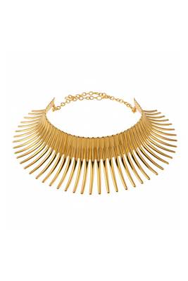 Gold plated choker necklace earrings cuff bracelet set fancy contemporary jewellery for women 4