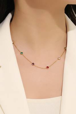 Multi-color crystal studded gold plated fancy chain necklace jewellery for women & girls 1