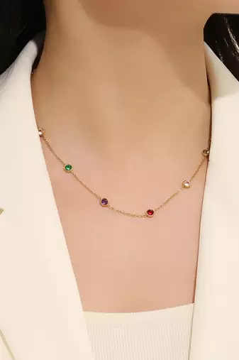 Multi-color crystal studded gold plated fancy chain necklace jewellery for women & girls