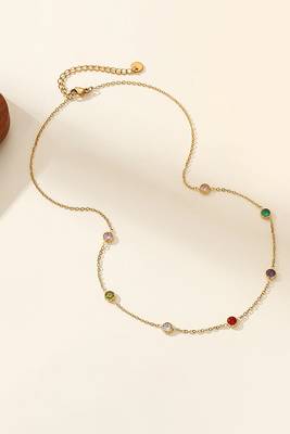 Multi-color crystal studded gold plated fancy chain necklace jewellery for women & girls 2