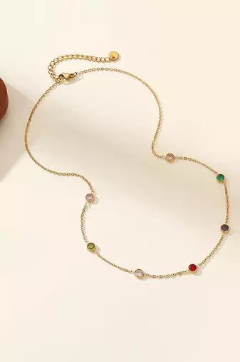 Multi-color crystal studded gold plated fancy chain necklace jewellery for women & girls