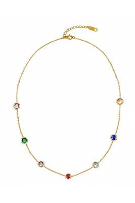 Multi-color crystal studded gold plated fancy chain necklace jewellery for women & girls 4