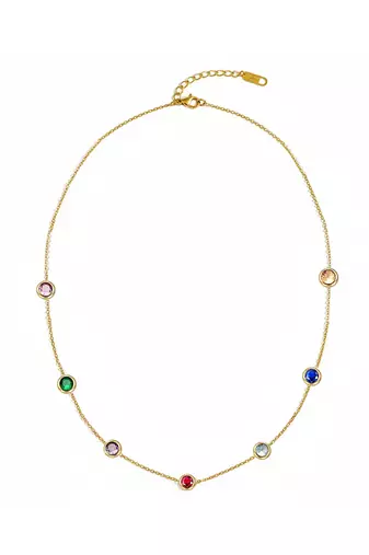 Multi-color crystal studded gold plated fancy chain necklace jewellery for women & girls