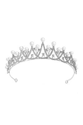 Silver plated cz & pearl studded princess tiara crown hair accessory for girls & women 1