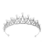 Silver plated cz & pearl studded princess tiara crown hair accessory for girls & women