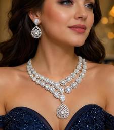 cz bridal necklace set, double layer teardrop cubic zirconia earrings, wedding jewellery