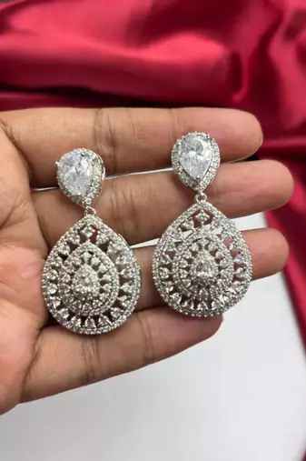 cz bridal necklace set, double layer teardrop cubic zirconia earrings, wedding jewellery