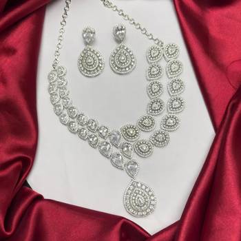 cz bridal necklace set, double layer teardrop cubic zirconia earrings, wedding jewellery 3