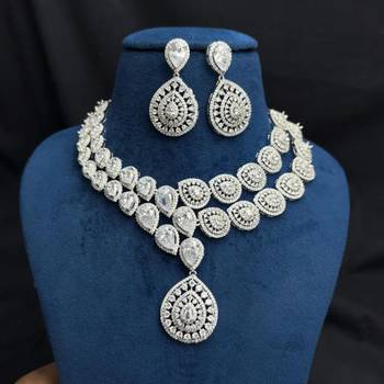 cz bridal necklace set, double layer teardrop cubic zirconia earrings, wedding jewellery 4