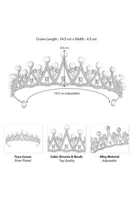 Silver plated cz & pearl studded princess tiara crown hair accessory for girls & women 4