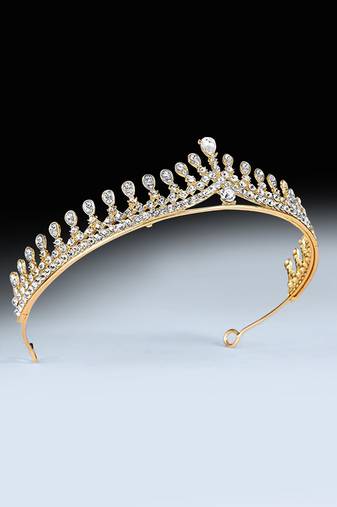 Gold plated cz studded princess tiara crown for girls women birthday gift hair accessories