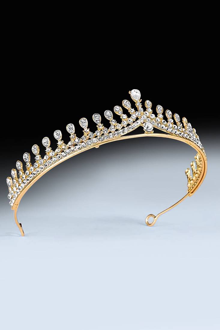 Gold plated cz studded princess tiara crown for girls women birthday gift hair accessories