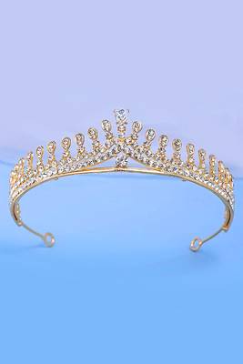 Gold plated cz studded princess tiara crown for girls women birthday gift hair accessories 2