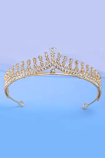 Gold plated cz studded princess tiara crown for girls women birthday gift hair accessories