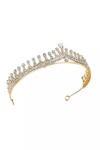 Gold plated cz studded princess tiara crown for girls women birthday gift hair accessories