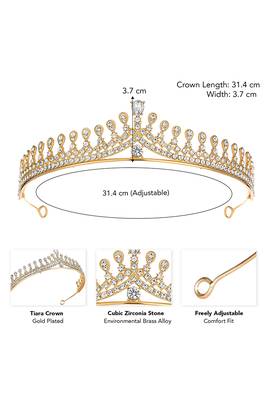 Gold plated cz studded princess tiara crown for girls women birthday gift hair accessories 4