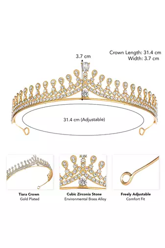 Gold plated cz studded princess tiara crown for girls women birthday gift hair accessories