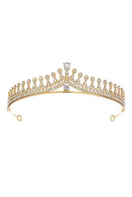 Gold plated cz studded princess tiara crown for girls women birthday gift hair accessories 5