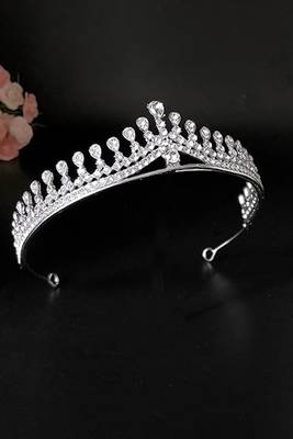 Silver plated cz & crystal studded princess tiara crown for women birthday hair accessories 1