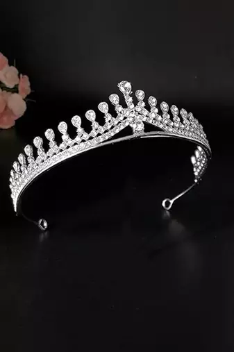 Silver plated cz & crystal studded princess tiara crown for women birthday hair accessories