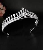 Silver plated cz & crystal studded princess tiara crown for women birthday hair accessories