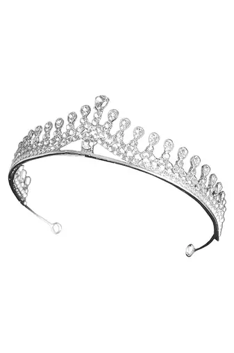 Silver plated cz & crystal studded princess tiara crown for women birthday hair accessories