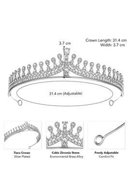 Silver plated cz & crystal studded princess tiara crown for women birthday hair accessories 3