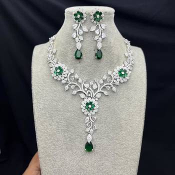emerald green marquise crystal bridal jewellery set, silver floral vine necklace earrings 2