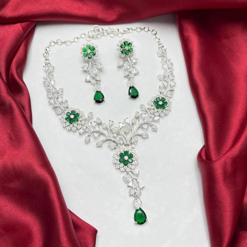 emerald green marquise crystal bridal jewellery set, silver floral vine necklace earrings