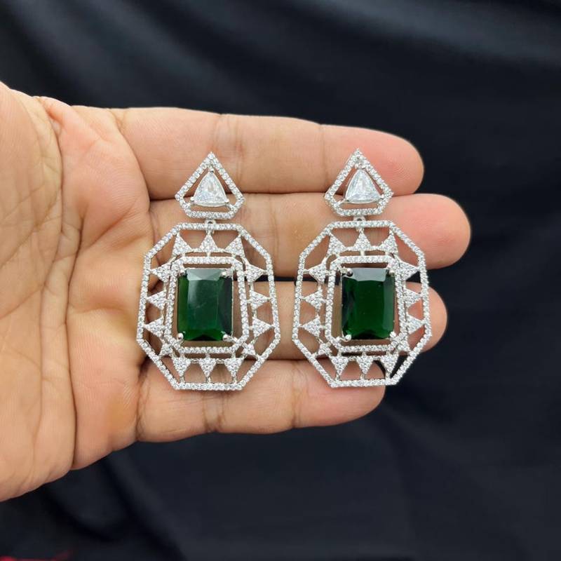 emerald green crystal geometric jewellery set, silver statement necklace earrings