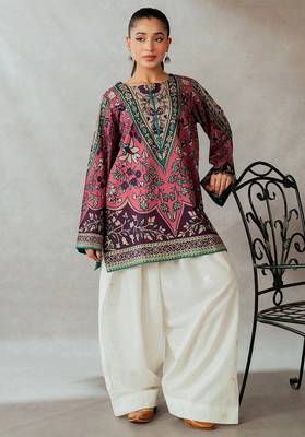 Magenta floral print linen co-ord set for women 1