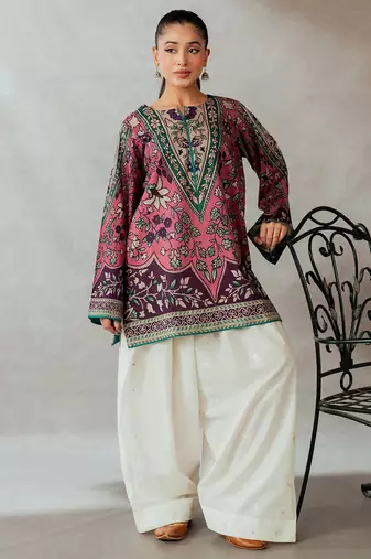 Magenta floral print linen co-ord set for women
