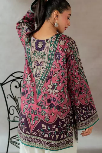 Magenta floral print linen co-ord set for women