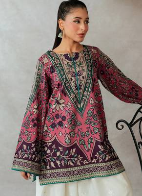 Magenta floral print linen co-ord set for women 3