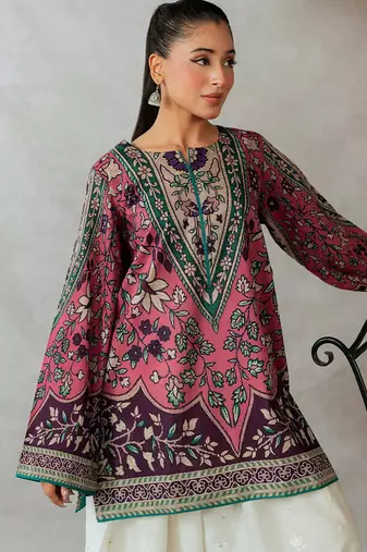 Magenta floral print linen co-ord set for women