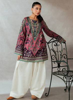 Magenta floral print linen co-ord set for women 4