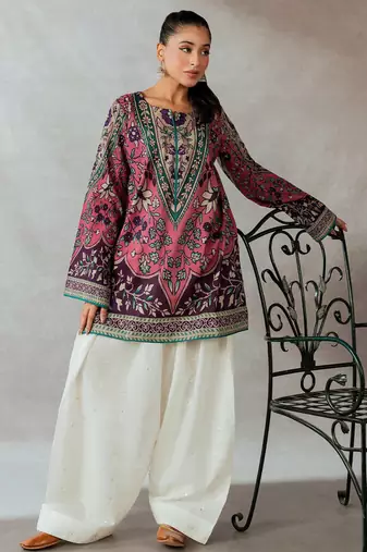 Magenta floral print linen co-ord set for women
