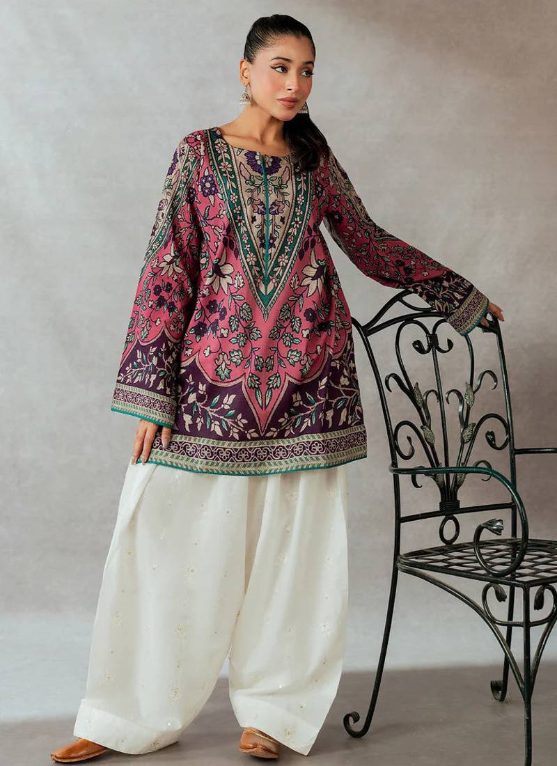 Magenta floral print linen co-ord set for women