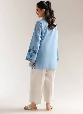 Sky blue floral print linen co-ord set for women 2