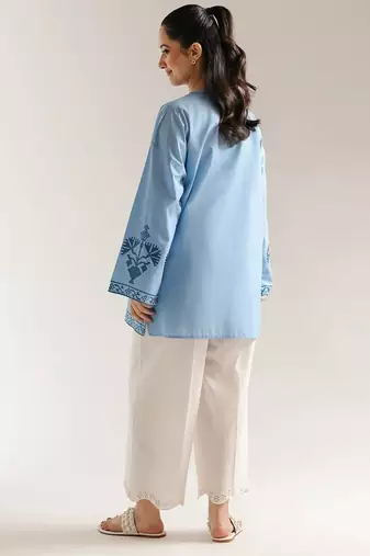 Sky blue floral print linen co-ord set for women