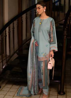 Blue floral print crepe co-ord set for women 1