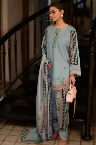 Blue floral print crepe co-ord set for women