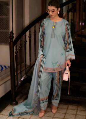 Blue floral print crepe co-ord set for women 2