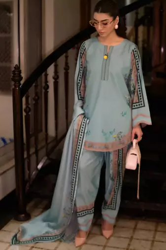 Blue floral print crepe co-ord set for women