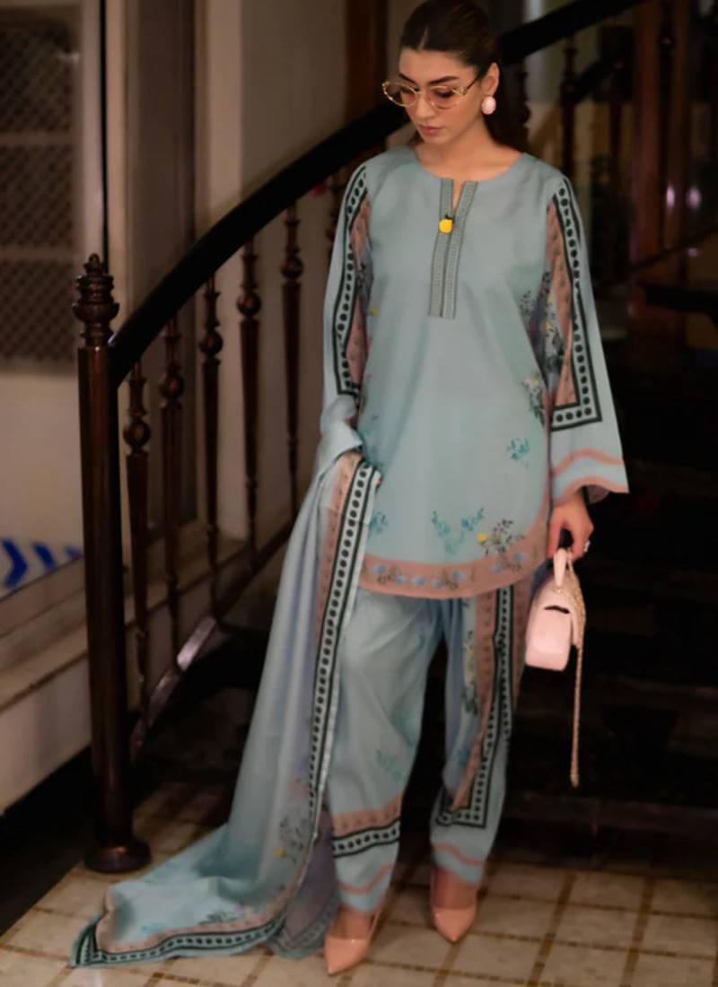 Blue floral print crepe co-ord set for women